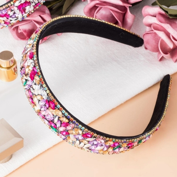 Colorful Rhinestone Headband Jewelled Headpiece Hair Crown - Picture 4 of 6